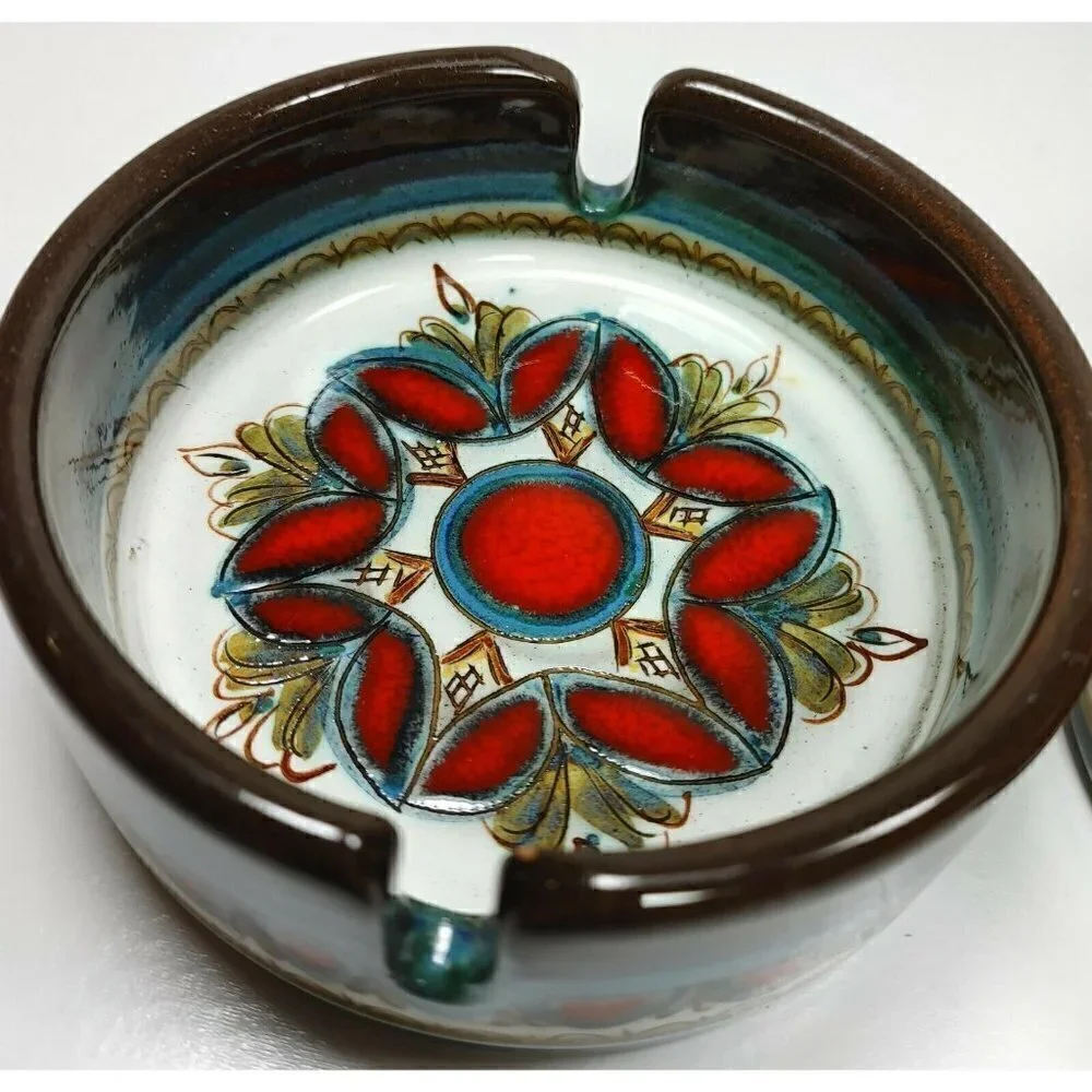 Gebrüder Haas Brothers Potters at Liechtenstein Ashtray Set Flower Heart Pottery